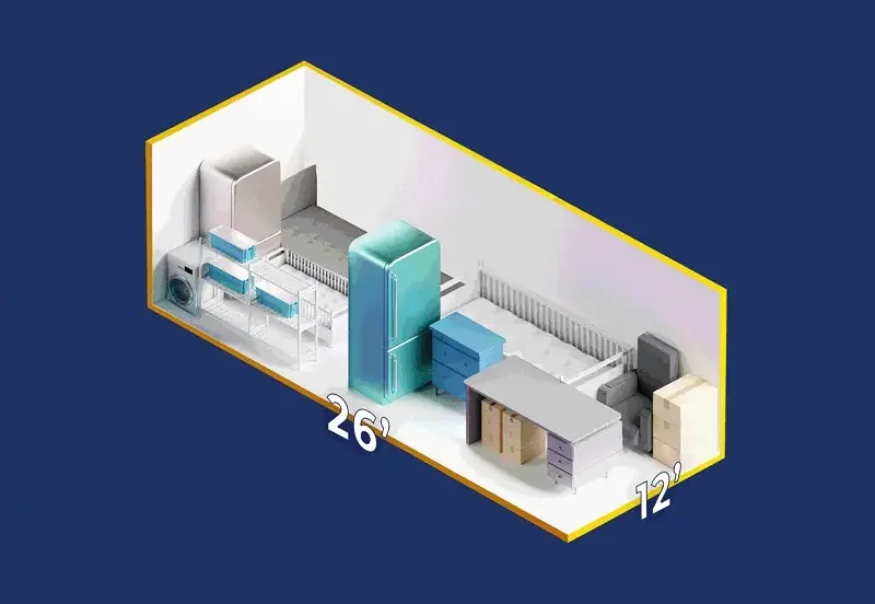 12x26 outdoor storage unit with electricity, size diagram